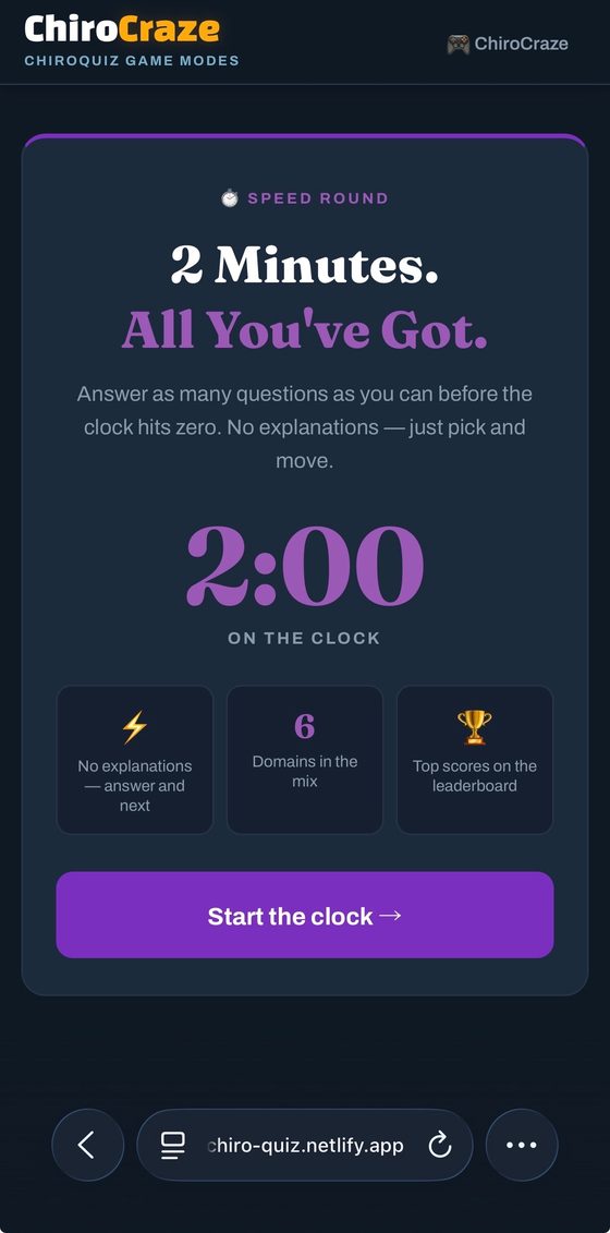ChiroCraze Speed Round timed game mode card